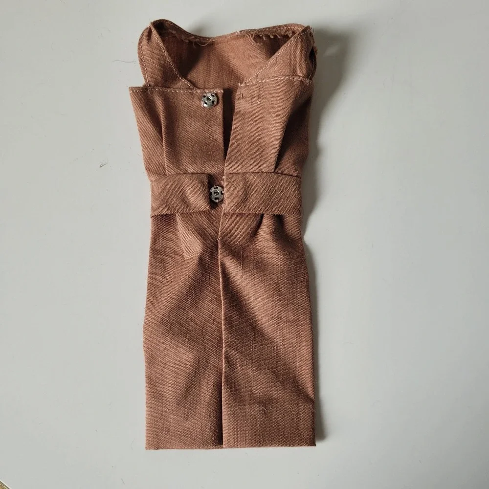 Vintage 1960s Brown Sheath Doll Dress Sleeveless Belted Metal Snaps Mod